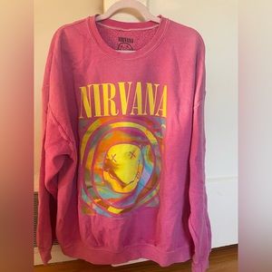UO Nirvana Smile Overdyed Crew Neck Sweatshirt